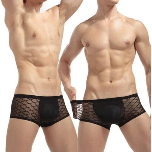 Sexy Breathable Thin Men Mesh Transparent See Through U-convex Mens Underwear