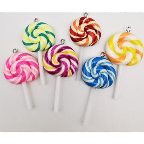 6pcs 25*55mm Hot kawaii Miniature Clay Rainbow Lollipop, for Phone Decoration, Crafts Making, Scrapbooking DIY