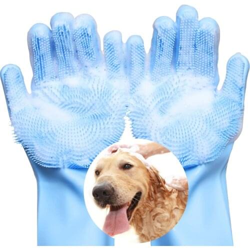 Magic Pet Grooming Gloves,Dog Bathing Shampoo Gloves With High Density Teeth,Heat Resistant Silicone Pet Hair Remover Brush