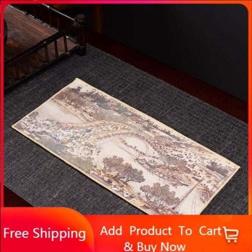 High-end tea towels tea cloth tablecloth absorbent tea table mats raise pot towels tea mat thickening Zen painted tea cloth35*17