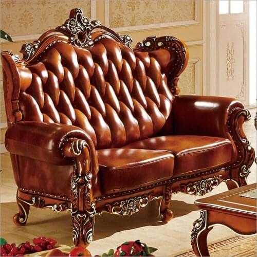 High quality European antique living room sofa furniture genuine leather set 10300