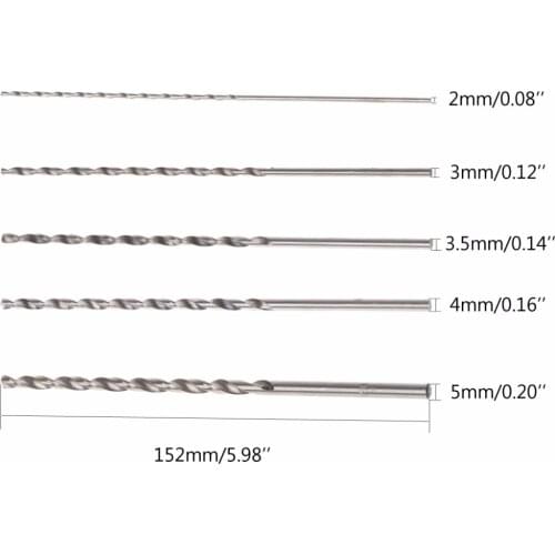 YOFE 5Pcs 2-5mm 152mm Long HSS Twist Drilling Bit Straight Shank Electric Drill Tool 11AG400164