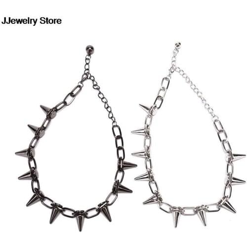Rivets Chokers Punk Goth Handmade CCB Material Choker Necklace Silver Spike Rivet Necklace Rock Gothic Chokers