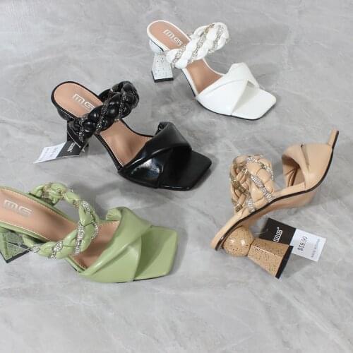 2021 Summer New Womens Sandals Soft Surface Rhinestone High Heel Sandals Comfortable Casual Large Size Outside Slippers 8.5CM