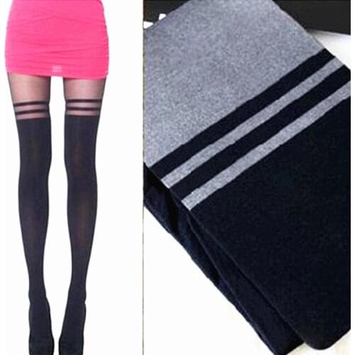 Women Sexy Tights Summer Thin Mesh Fishnet Transparent Pantyhose Lingerie Striped Female Hosiery Thigh High Silk Tights Stocking