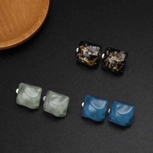 Clip On Earings Geometric Square Acrylic Statement Cubic Big Stud Earrings Without Piercing For Women Resin Fashion Accesories