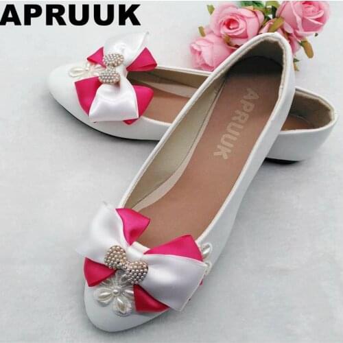 Plus size 40 41 slip on round toes flats shoes woman fashion design 2018 pink bow pearls lady female party shoes in stock