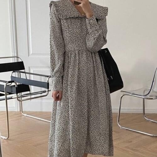 2021 New Women French Retro Dress Floral Printing Flat Loose Gentle Full Sleeves Elegant Long Chic Female Fashion Femme
