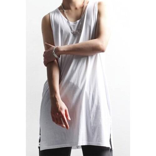 Japanese Korean version of the tide mens mid-length super long loose summer sweat vest measuring split large size sleeveless ti