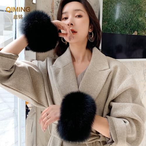 Winter Fox Fur Cuffs Fur Sleeve Fur Collar Wool Tap Cuff Arm Warmers Women Sleeves Arms Wrist Warmer
