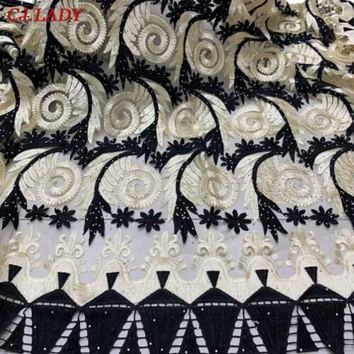 Gold with Black African Lace Fabric 2021 High Quality Lace Nigerian Sequin Lace Fabric French Milk Silk Fabric For Wedding Dress