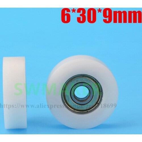 1pcs 6*30*9mm M6*30*9mm flat wheel, carbon steel bearing 626, POM nylon plastic sheave pulley for drawer / door / window