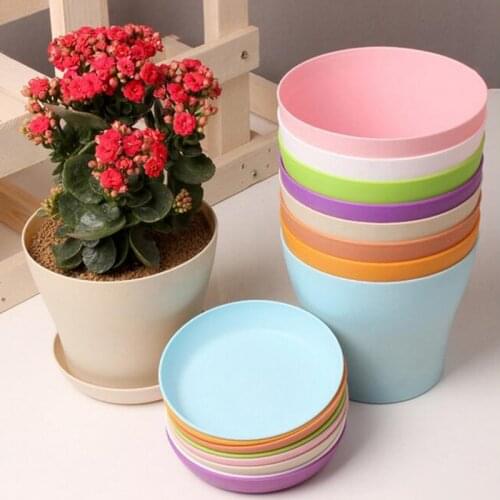 Garden Flower Pot Plastic Planter Nursery Desk Home Decor Candy Color for planting