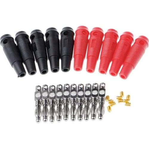 10 Pcs Red Black 4mm Solderless Side Stackable Banana Plug Drop Shipping