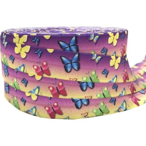 10yard Colorful butterfly Print Fold Over Elastic FOE Ribbon for DIY Apparel Sewing Accessories Headwear Elastic Band