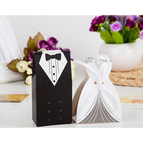 20Pcs Bridal Gift Cases Groom Tuxedo Dress Gown Ribbon Wedding Favors Candy Box Sugar Case Wedding Decoration marriage decor
