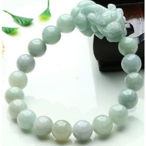 Free Shipping Pure Natural A Grade JadeJadeite stone Smooth Bead & pixiu Bracelet Elastic
