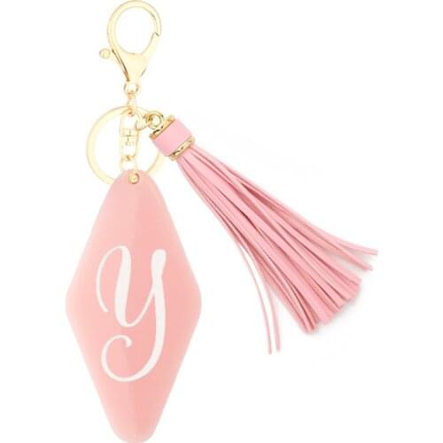 Fashion Pink Letter Keychain Tassel Keyring Acrylic Car Bag Key Holder For Women Girl Birthday Christmas Jewelry Gift Accessory