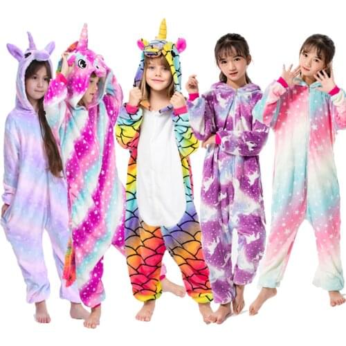 Kigurumi Children Kigurumi Unicorn Pajama Kid Baby Anime Overall Totoro Jumpsuit Onesie Funny Onepiece Animal Carnival Cosplay