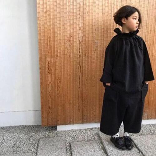 Kids Shirts New Autumn Clothes Children Cotton Linen Ruffled Collar Loose Casual Long-sleeved Blouses Baby Girl Boys Solid Color