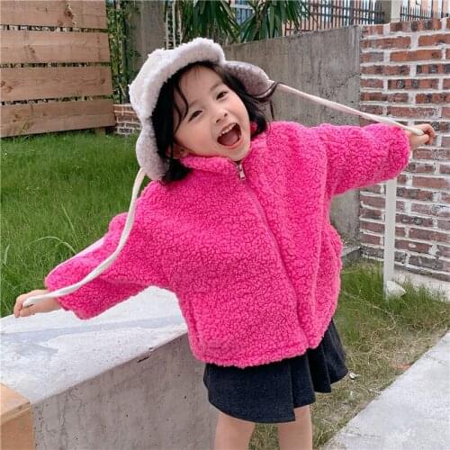 Baby Girl Lambswool Coat 2019 Winter New Toddler Girl Wool Coats Kids War Velvet Thick Jackets Outwear Girl Candy Color Coat