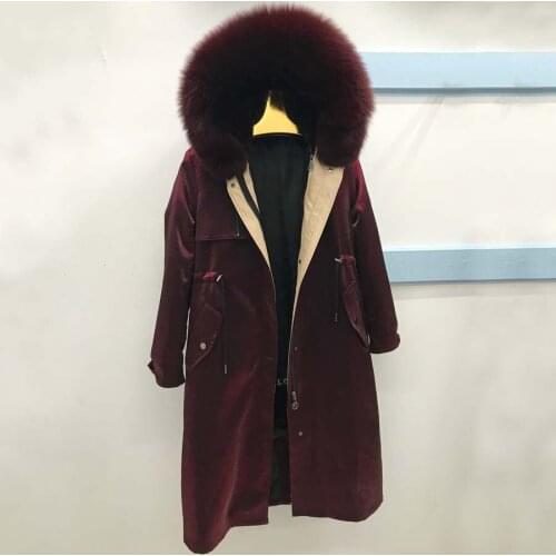 Long Real Rabbit Coat Winter Jacket New Fashion Women Parka Natural Raccoon/Fox Fur Collar Hooded Fur Liner Thick