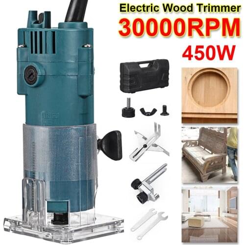 220V 450W Woodworking Electric Trimmer 30000rpm Wood Milling Engraving Slotting Trimming Machine Wood Router Slotting Trimming