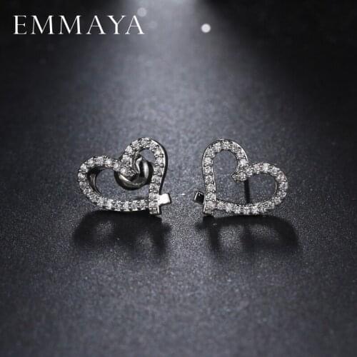 EMMAYA Fashion Love Heart Earrings Jewelry White Gold-Color Cubic Zirconia Crystal Stones Stud Earrings Female Jewelry