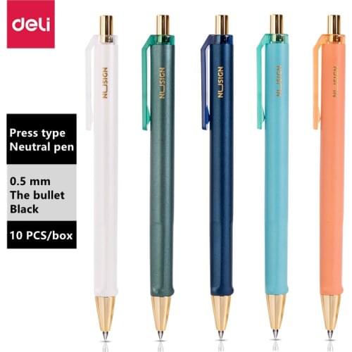 Deli Retractable Gel Pen 0.5MM Black Ink Neutral Gel Pens for Smooth Writing Large Capacity Ink Stationery