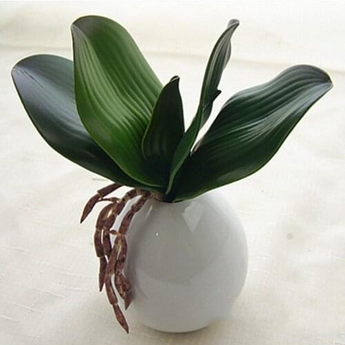 Artificial PU Green Phalaenopsis Leaf Potted Plants Wedding Event Decoration Floral Accessories Fake Flower Carft Ornament