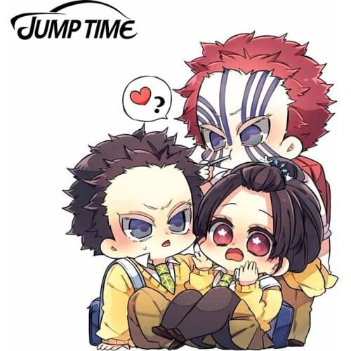 JumpTime 13 x 11.3cm Demon Slayer Funny Car Sticker Cartoon Surfboard Decal Occlusion Sunscreen Scratch Car Assessoires