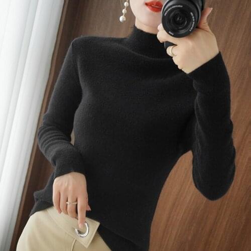 Half Turtleneck Cashmere sweater women winter cashmere jumpers knit female long sleeve thick loose pullover