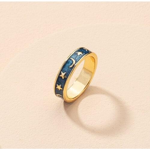 Retro Star Moon Ring Female Ins Hip-hop Jewelry for Women Design Ring Alien Flower Heart Smile Rings for Girl Gift