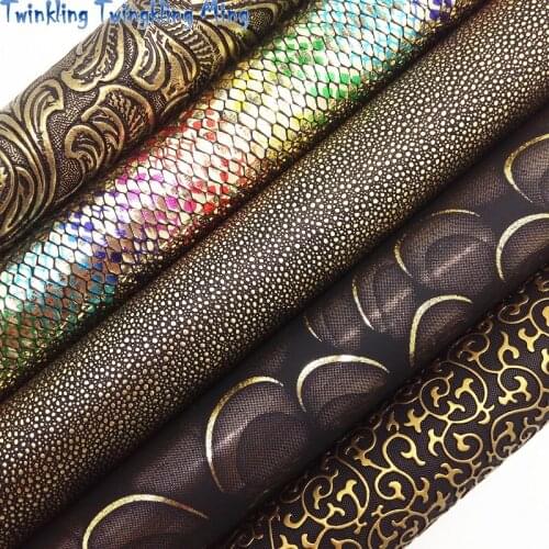 Metallic Synthetic Leather, Flowers Embossed Faux Leather, Snake Faux Fabric For Bow A4 21x29CM Twinkling Ming KM137