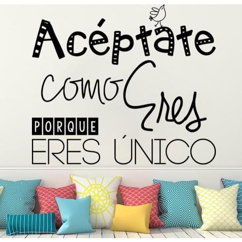 Aceptate Como Porque Eres Unico Wall Stickers With Motivating Phrase Spanish Quotes Decorative Poster Vinyl Decals RU2032