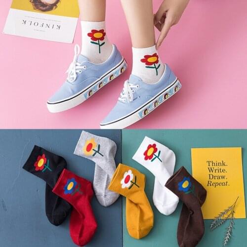 Spring Autumn Korean College Style Cute Flower Kawaii Young Blood Maiden Street Fashion Cotton High Quality Woman Low Tube Socks