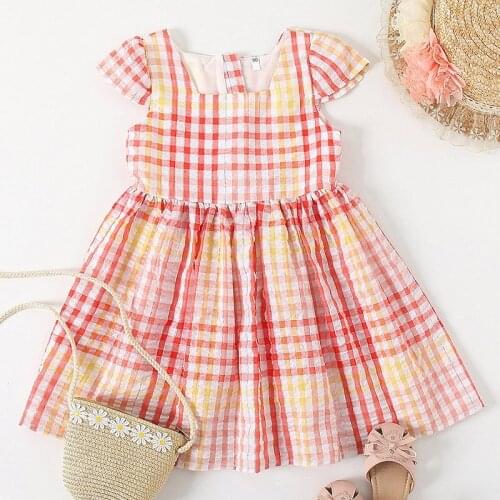 Girl Princess Dress Summer 2021 New Baby Girl Clothes Cotton Kids Sweet Dresses for Girl Grid Ball Gown Infant Clothing 1-6 Year