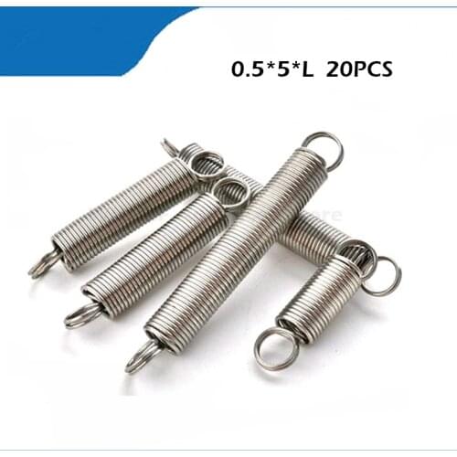 Spring 20PCS 0.5 x 5mm 0.5mm stainless steel Tension spring with a hook extension spring length 15mm to 60mm