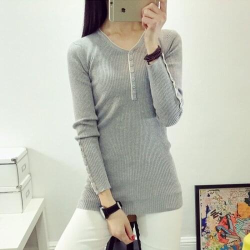 Pullover Sweater 2021 V-Neck Button Casual New Fashion Spring And Autumn Winter Thin Knit long-sleeve Sweaters Vestidos LXJ1129