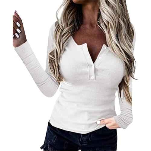 Sexy Slim Blouse Womens Solid Long Sleeve V-neck Tunic Front Button Shirt Spring Casual Botttom Blouse Блузка Женская 40