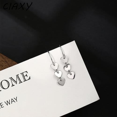 CIAXY 925 Sterling Silver Tassel Heart-shaped Earrings for Woman Trendy Ear Hooks Earring Hand-made Jewelry Gift