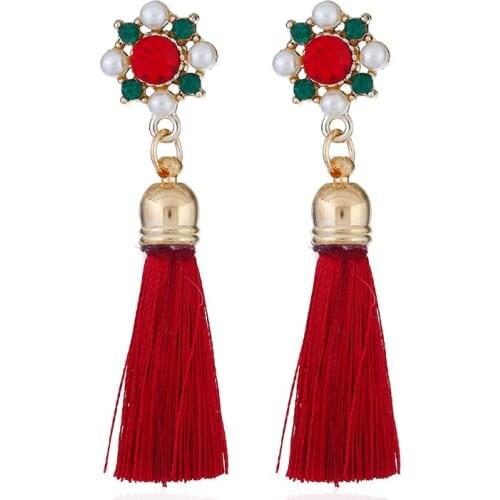 Square Tassel Earrings Pearl Color Rhinestones Red White Blue Fashion Fine Jewelry Oorbellen Orecchini Stud Earrings AE5