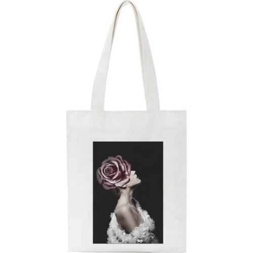 Fashion Trend Floral Pattern Surreal Art Print Shoulder Canvas Bag Wallet Harajuku Casual Large Capacity Women Handbags