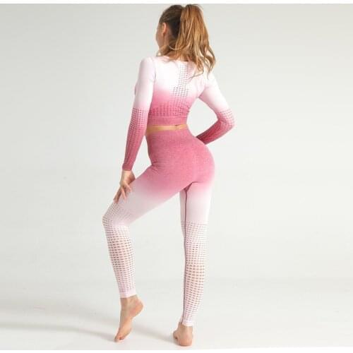 Spring and Autumn Seamless Long Sleeve Crop Top Sport Bra Shirts Yoga Pants Fitness Gym Workout Sport Yoga Set Tracksuit