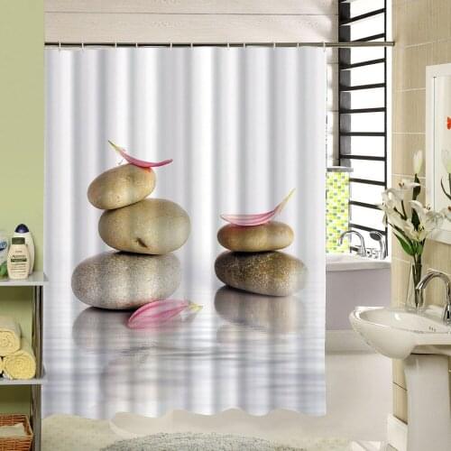 Stone Garden Zen Shower Curtains Green Bamboo Flower Plant Scenery Waterproof Textile Polyester Fabric Bathroom Accessories