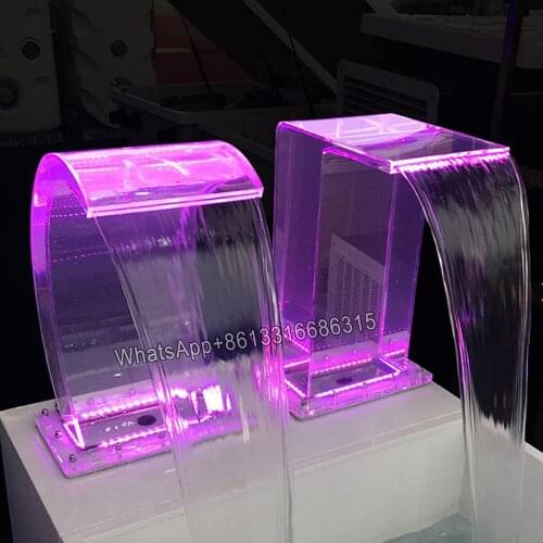 Factory prices best standing transparent acrylic moon waterfall with led light/Outdoor swimming pool waterfall