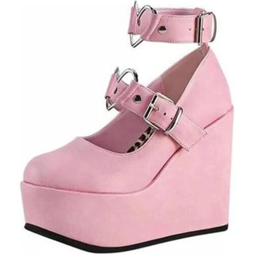 Women Creepers Platform Wedges Pu Flats Leather JK Mary Jane Student Goth Ladies Loafers Shoes Lolita Cosplay Plus Size 41 42 43