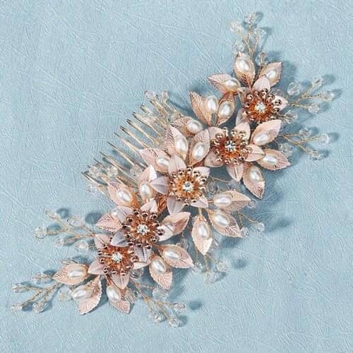 MOGAKU Bridal Pearl Headdress Fashion Hair Jewelry for Women Handmade Flower Hair Comb Side Clips Girl Crystal Accessories Gift