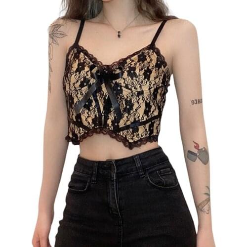 Female Vest, Women s Lace Floral Sleeveless Spaghetti Strap Crop Tops Backless Camisole for Summer 2021 Club Wear