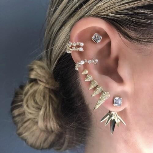 2020 gold silver color micro pave cz spike Geometric Earrings for Women Punk Gold Silver color Bead Rivet fashion Earrings